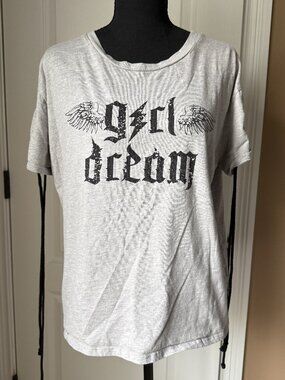 Local Lab Gray Girl Dream Gothic Graphic Lace-Up Sleeve T-Shirt Medium